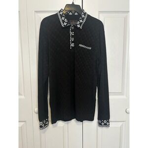 Suslo Couture Mens Black Slim Fit 4 Way Stretch Polo Shirt Size M Checkered